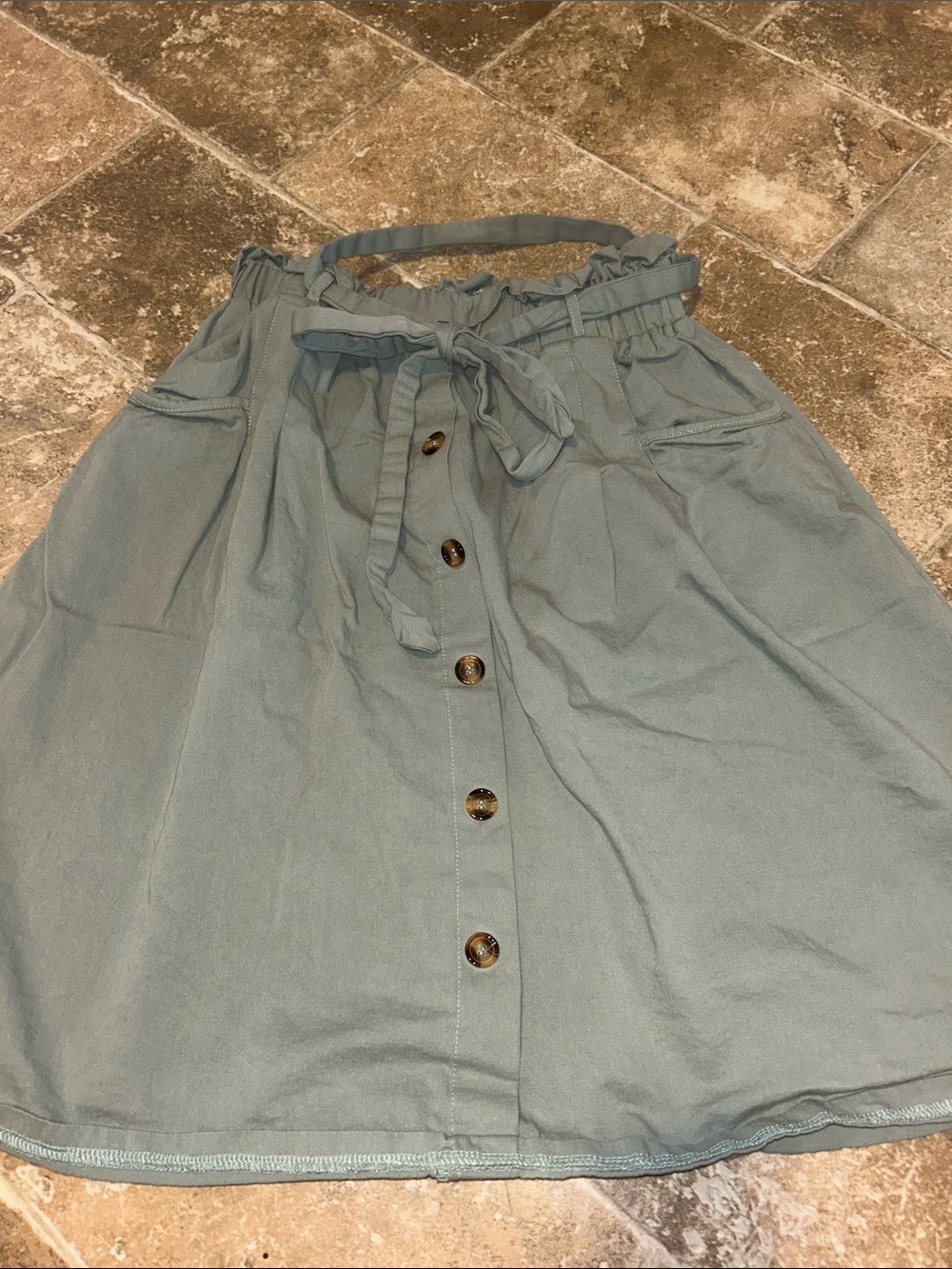 Button-Front Paperbag Waist Skirt - Sage Green